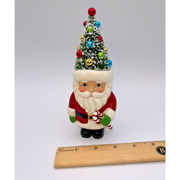 Retro Christmas Santa Holding Candy Cane Bottle Brush Tree Head Ho Ho Ho Holiday - Picture 15 of 16